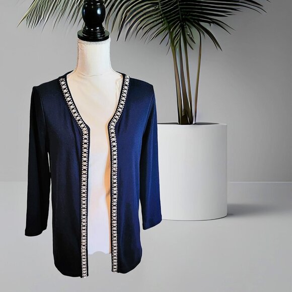 Rafaella Navy Blue Cardigan Evening Sweater Jewell Embellishments Long Sleeve… - Picture 1 of 5